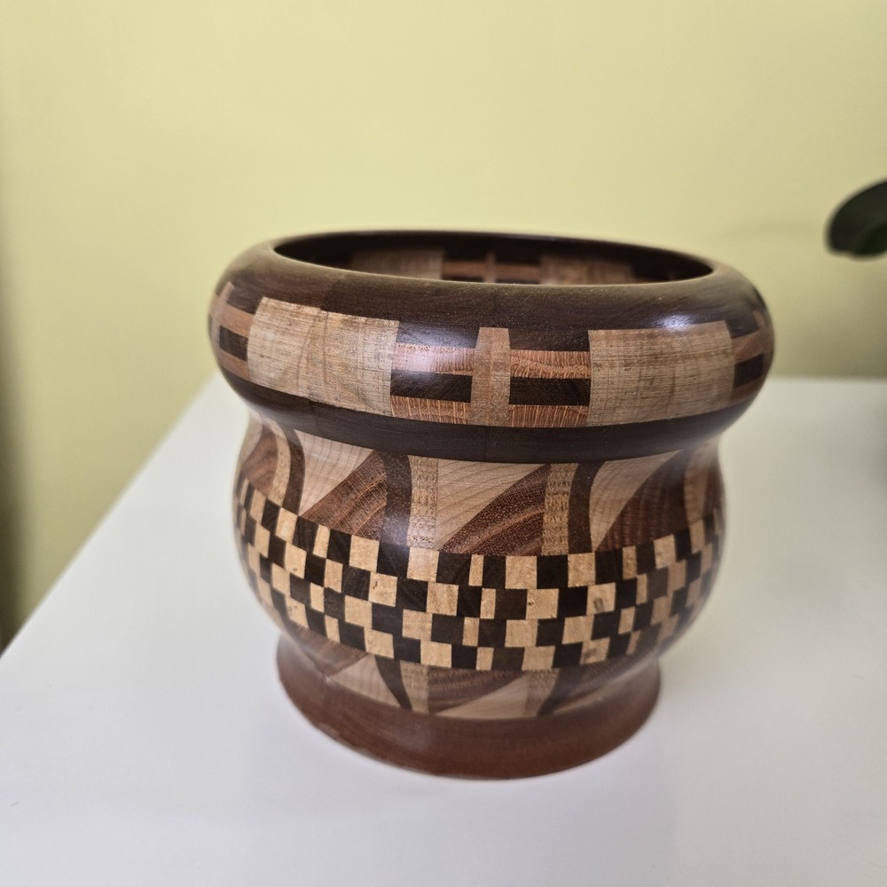 Segmented Multi Wood Vase/Plant Holder Brown Beige